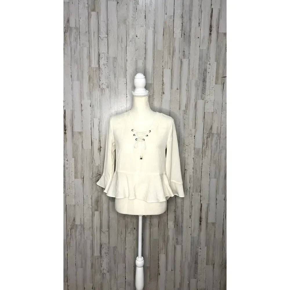 NWT Frye Women's Lace-Up Bell Sleeve Blouse Ivory Size Small‎ Casual Spring